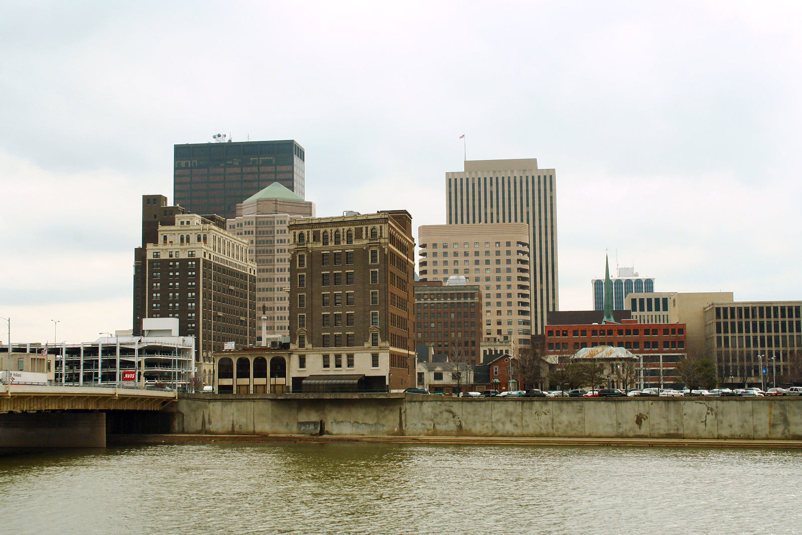 Downtown Dayton, Ohio skyline viewed across the Great Miami River